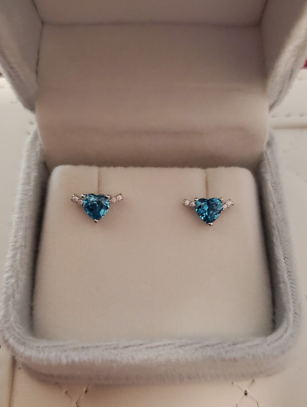 Blue Heart Zircon Stud Earrings - 925 Sterling Silver
